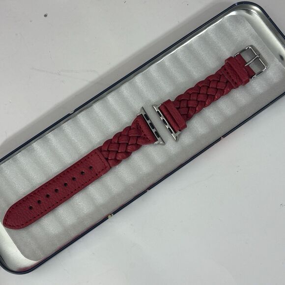 Brighton Sutton Apple Watch Band Braided Red Leather NEW w/Floral Tin Fits 38mm+ - Picture 10 of 16